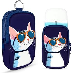 Energymax Hand Sanitizer Spray Case, Compatible with Touchland Hand Sanitizer Mist Spray, Portable Mini Pouch, Fashion Accessory Keychain with Snap Hook 1FL. OZ., Sweet Cat Wearing Sunglasses, 3 Pack