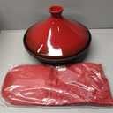 Uno Casa Tagine Pot - 3.65-Quart Moroccan Tajine with Enameled Cast Iron Base and Ceramic Cone-Shaped Lid, High-Quality Cookware- Red Double Oven Mitts Included