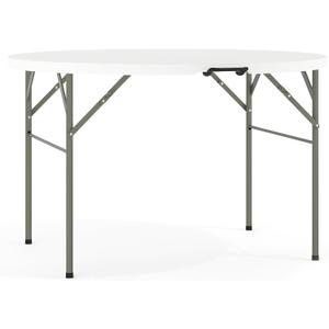 Flash Furniture Freeman 4' Round Plastic Folding Table with Carrying Handle, Plastic Foldable Table for Indoor/Outdoor Events, White, 48" Round