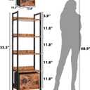Furologee 5 Tier Bookshelf with Drawer, Tall Narrow Bookcase with Shelves, Wood and Metal Bookshelves Storage Organizer, Industrial Display Standing Shelf Unit for Bedroom, Living Room, Rustic Brown