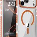 DEERLAMN Strong Magnetic Case for iPhone 17 Pro Max 6.9-Inch,[Compatible with Magsafe][Military Grade Drop Protection] Clear Slim Shockproof Protective Phone Cover-Transparent+Orange