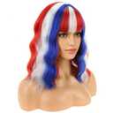 BERON 4th of July Flag Wig 14 Inches Red White Blue Wigs with Bangs Short Curly Wig Flag Wigs Red White Blue Curly Wigs for Women Daily Party or Cosplay Hairnet Include
