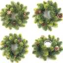 4 Pack Small Christmas Wreath, Mini Wreaths with Pine Needles and Pine Cones, Artificial Ring Wreaths Hanging Decoration Garlands for Home Table Kitchen Window Chair Wall Front Door