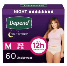 Depend Night Defense Adult Diapers, Incontinence & Postpartum Bladder Leak Underwear for Women, Disposable, Overnight, Medium, Blush, 60 Count (4 Packs of 15)