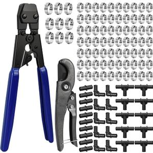 PEX Cinch Clamp Tool Kit, 3/8" to 1" PEX Pipe Clamp Cinch Tool with 30 pcs 1/2" PPSU PEX Fittings Combo, 1pcs Pipe Cutter, 70 pcs 1/2" PEX Cinch Clamps, 10pcs 3/4" PEX Cinch Clamps