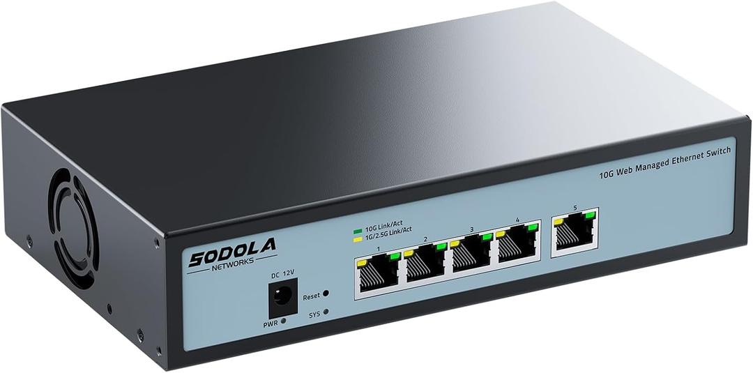 SODOLA 5 Port 10G Easy Web Managed Switch,5X 10GBase-T Ports- Link Aggregation, QoS,VLAN,IGMP, 10Gb Switch for Network Management