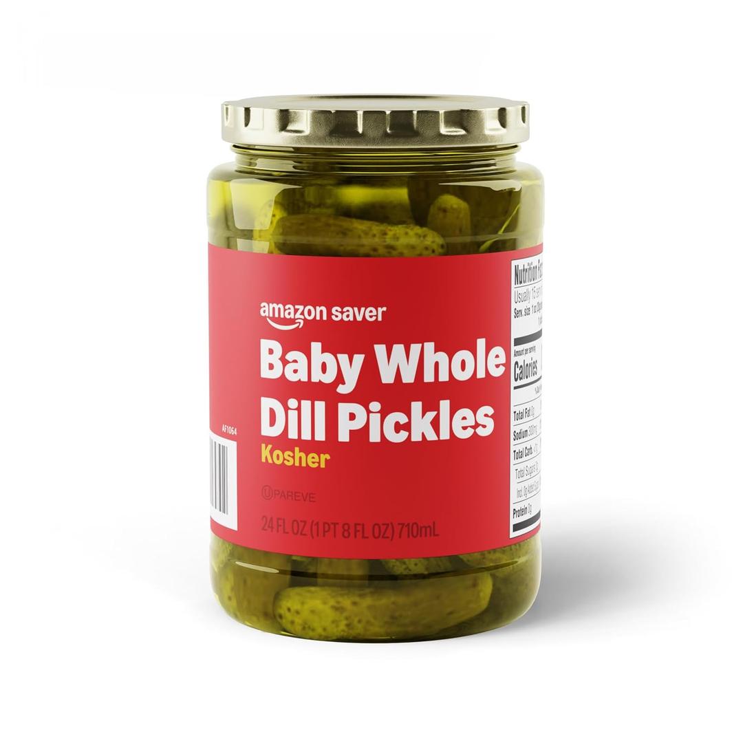Amazon Saver, Kosher Baby Whole Dill Pickles, 24 Fl Oz (EXP 01/01/27)