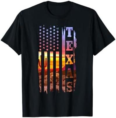 Texas American Flag Pride Landscape Cactus T-Shirt M