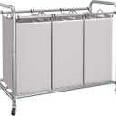 3 Section Laundry Sorter, 35.6 Gal (135 L) Laundry Hamper Cart with Heavy Duty Rolling Lockable Wheels and Removable Bags, Clothes Organizer Basket Clothes Separator Hamper, Gray