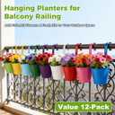 12 Pack Balcony Planters Railing Hanging, Colorful Railing Planter 5.2 Inches Plant Pots with Drainage Holes Hanging Plant Holder Indoor Hanging Planters