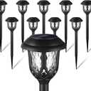 10 Pack Solar Lights Outdoor Decorative, Solar Pathway Lights Outdoor, Solar Powered Garden Yard Lights for Walkway Sidewalk Driveway. (Black, Cool White)