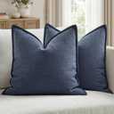 MIULEE Euro Sham Pillow Covers for Bed 24x24, 2 Pack Navy Blue Thick & Textured Decorative Throw Pillow Covers, Neutral Linen Cushion Cases, Modern Farmhouse Home Decor, No Filling