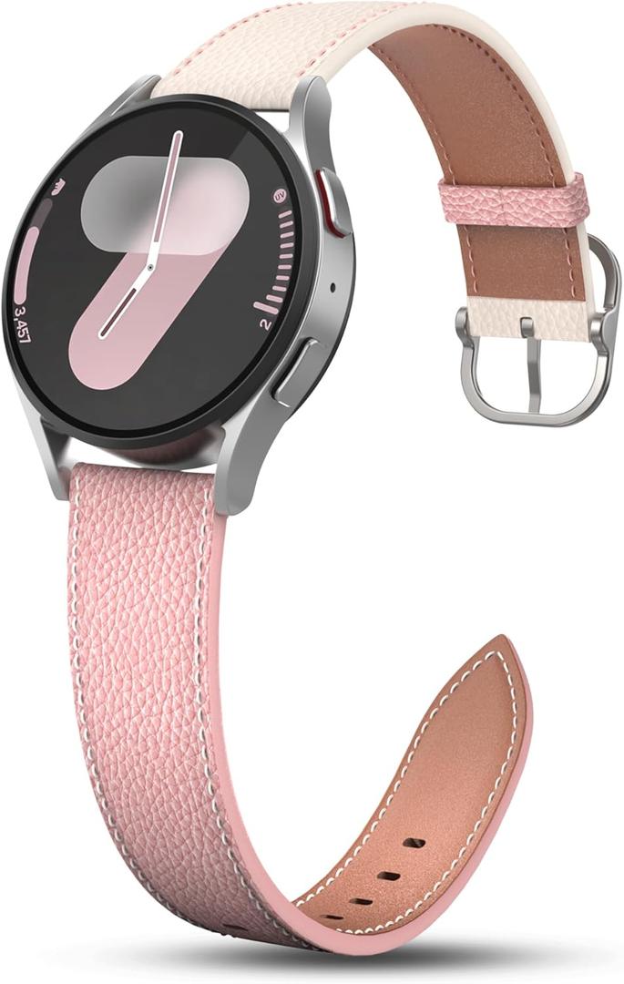 Two-Color Leather Band Compatible with Samsung Galaxy Watch 7/6 5 4 FE 40mm 44mm/5 pro 45mm/Classic/Galaxy Active 2, 20mm Leather Strap with Square Buckle for Samsung Watch Bands Women