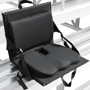 Everlasting Comfort Stadium Seats with Back Support - Adjustable Memory Foam Bleacher Chairs with Back and Cushion, Portable, Easy Folding Stadium Seat Cushion with Storage Pocket (01. Black)