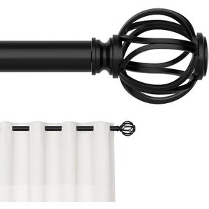 Curtain Rods for Windows 33 to 60 InchesBlack Adjustable 5/8 inch Curtain Rod for Bedroom, Small Decorative Drapery Rods with Twisted Cage Finals