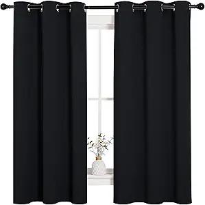 NICETOWN Pitch Black Solid Thermal Insulated Grommet Blackout Curtains/Drapes for Bedroom Window (2 Panels, 42 inches Wide by 63 inches Long, Black)