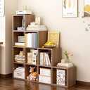 OSCHF Ladder Cube Storage Bookcase, 10-Cube Corner Shelf, Walnut