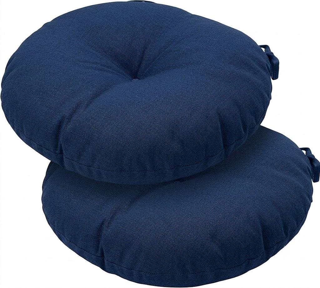 Outdoor Bistro Chair Cushions Set of 2, 15 inch Tufted Round Seat Cushions with Ties, Waterproof Chair Pad for Patio Deck Furniture