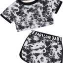 Betusline Girls Summer 2 Piece Outfits,Kids Short Sleeve Crop Top & Shorts Set with Side Pockets (Black)
