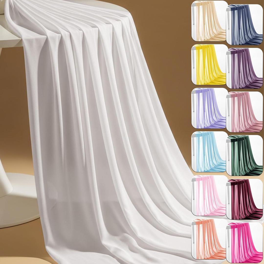 60" Chiffon Fabric by The Yard Pre-Cut Sheer Fabric for Wedding Arch Draping Fabric Window Scarf Valance Party Backdrop Decoration Ceiling Decor (White, 5 Yards)