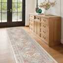 Runner Rug 2x8 Runners for Hallways Non Slip Washable, Vintage Hallway Runner Rugs for Living Room, Low Pile Soft Hallway Rug for Kitchen Bedroom Laundry Room Rug(Orange,2'x8')