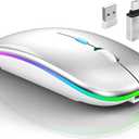 Qullqian Wireless Bluetooth Mouse for MacBook Air/Mac/Pro/Laptop/Computer/PC,Rechargeable Dual Mode Switch Mouse Bluetooth 5.2/3.0 and 2.4GHz USB Receiver (Silver)