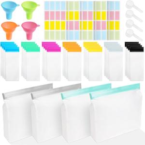 45 Pcs Protein Powder Travel Container Set, Reusable Protein Powder Container To Go, Portable Supplement Storage with 28pc Single Dose Bags and 4pc Large Ziplock Bags, Includes Funnel & Spoon