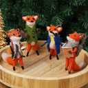 Set of 4 Christmas Felt Fox Ornaments, Mini Hanging Wool Mr. Foxes Fantastic Figurines, Tiered Tray Tabletop Decor, Animal Crafts Cute Xmas Tree Holiday Easter Gifts Home Office Party Supply