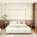 Canopy Bed Frame Queen Size Stainless Steel Canopy Poles for Bed, Canopy Bed Curtains Queen Bed Canopies & Drapes for 4 Corner Metal Bed Wood Bed Bedroom Decor