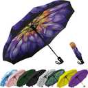 SIEPASA Windproof Travel Compact Umbrella-Automatic Umbrellas for Rain-Compact Folding Umbrella, Travel Umbrella Compact, Small Portable Windproof Umbrellas for Men Women Teenage. (Water Lily) (42 Inch-1 Pack)