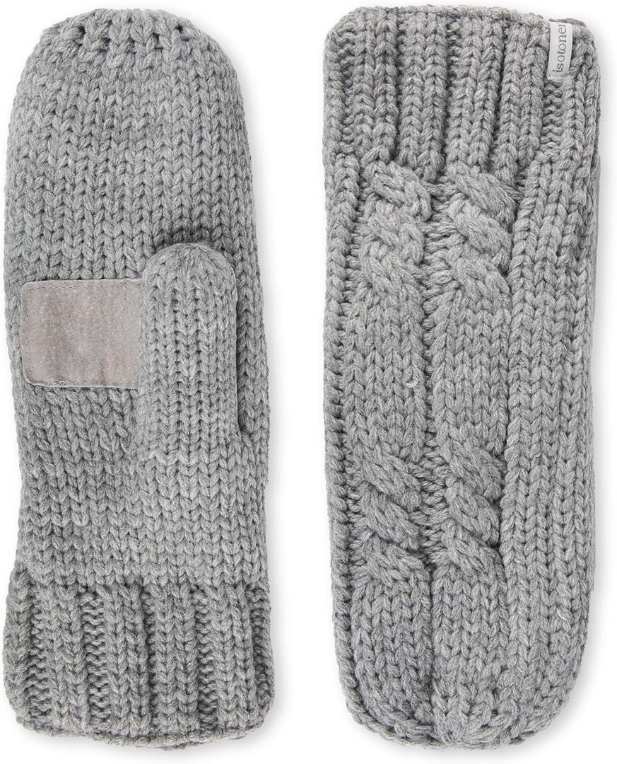Isotoner Women’s Chunky Cable Knit Cold Weather Mittens with Warm, Soft Lining (Gray)