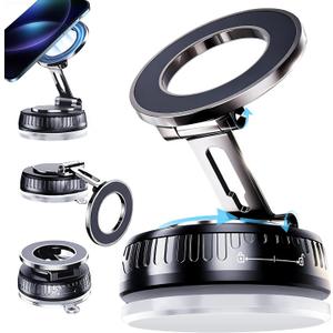 2026 Upgraded Magnetic Car Phone Mount for MagSafe: 360 Rotatable Adjustable Holder with 180+LBS Strong Suction Cup & 3800gf Magnet, Compatible with iPhone 17/16/15 Series & Android Devices