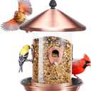Kingsyard 4.5 lbs Large Metal Bird Feeders for Outdoors Hanging with 8 Ports, Tube Bird Feeder with Seed Tray, Weatherproof Squirrel Proof Roof for Cardinal Finch, Copper
