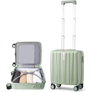 Hanke 14 Inch Underseat Carry On Luggage with Wheels Hard Shell Suitcases Carry On Bag Lightweight Small Mini Suitcase Travel Luggage for TravelBamboo Green