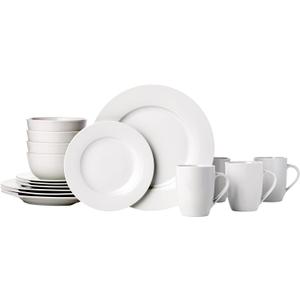 Amazon Basics 16-Piece Porcelain Kitchen Dinnerware Set with Plates, Bowls and Mugs, Service for 4 - White