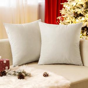EMEMA Pack of 2 Velvet Throw Pillow Covers Decorative Square Pillowcase Soft Solid Cushion Case for Sofa Bedroom Chair Car 18x18 Inch Cream White