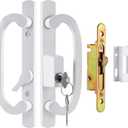 Keyed Sliding Patio Door Handleset, 45 Keyway, 3-15/16" H.C., Fits 1-3/8" to 2" Thick Doors, Non-Handed, White Diecast, Offset Position with Mortise Lock and KeeperOff Center Thumb Latch