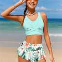 Girls Swimsuits Size 14-16 Bathing Suits for Teens Girls Tankini Criss Cross Tropical Print Ruffle Bottom Teen Swimsuits 2 Piece Swimwear 15-16Y Mint Green