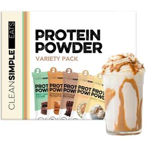 Clean Simple Eats Whey Protein Powder, Variety Pack, Naturally Sweetened Flavors, 100% Grass Fed Protein Powder with Digestive Enzymes & No Artificial Ingredients, Gluten Free, 10 Single Serve Packs