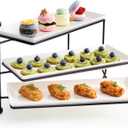 Sweese 3 Tiered Serving Stand, Foldable Rectangular Food Display Stand with White Porcelain Platters - Serving Trays, Dessert Display Server for Brithday Party, Valentine's Day and Events