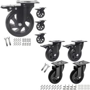 5 Inch Swivel Caster Wheels Set of 4 and 4 inch Heavy Duty Casters with Brake, Polyurethane Locking Casters for Cart, Workbench and Trolley(Two Hardware Kits)
