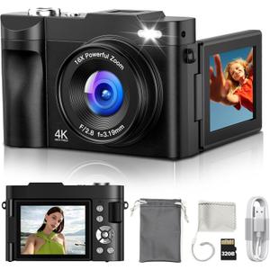 Digital Camera 4K for Photography Vlogging: 50MP Cameras for Video - 16X Zoom Photo Camera Gifts for Teens Ages 8-16 - 180°Flip Screen Compact Cámara - Point and Shoot Digital Cameras for YouTube