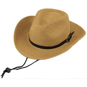 Men's Floppy Packable Straw Hat Beach Cap Newsboy Fedora Sun Hat, Big Brim, Adjustable Chin Strap (Medium-Large, Khaki)