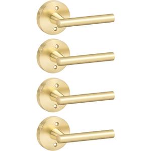 Goldenwarm 4 Pieces Gold Dummy Door Handle, Non-Turning Brushed Gold Door Handles for Bifold Closet Doors, Single Side Lever Heavy Duty Round Modern Door Handle