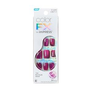 Kiss colorFX by Impress Press On Nails, Levels, 30 No Glue Peel and Stick Nails Kit with IMPROVED Adhesive, Pink Squoval Chrome Effect, Includes Prep Pad, Manicure Stick & Mini File
