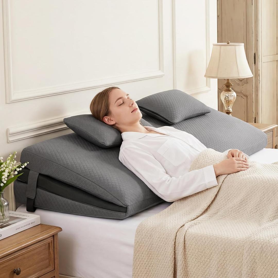 HOMBYS Adjustable Wedge Pillow for Acid Reflux, 3-Layer Breathable Mattress Wedge with 2 Pillows, 60" Extra Wide Bed Wedge Pillow for Sleeping, Snoring & Back Support, Adjustable Height Foam Wedge, 60×22.4×9.8in