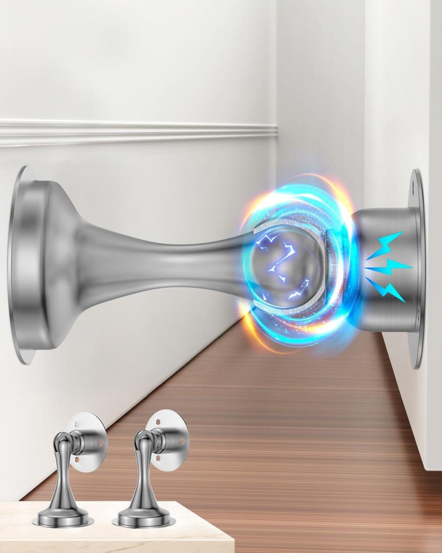 Door Stoppers Magnetic Door Catch, Stainless Steel Magnetic Door Stop 2 Pack, Double-Sided Adhesive Tape, No Drilling, Screws for Stronger Mount, Holder Your Door Open for Wide Doors