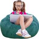 Classic Bean Bag Chair, with Faux Rabbit Fur Cover for Teens and Kids, Memory Foam Bean Bag Chairs, Ultra Soft Faux Fur Fabric, 2 feet Round Fluffy Bean Bag Sofa