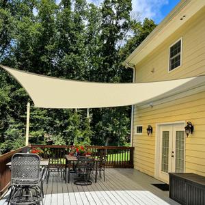 TANG 20' x 20' Sun Shade Sail Rectangle Outdoor Canopy UV Block Sunshades for Patio, Square Shade Cloth for Backyard Porch Deck Garden Pergola Cover, Beige
