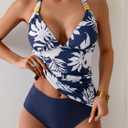 B2prity Halter Tankini Swimsuit for Women Tummy Control Two Piece Bathing Suit V Neck Swimwear with Shorts (Blue, M)